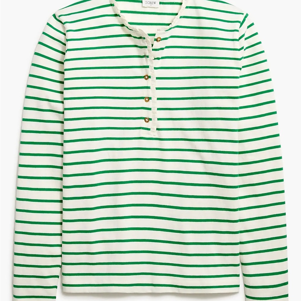 J. Crew Green and White Long Sleeve Tee